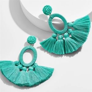 New Teal Fringe Drop Earrings Summer Style